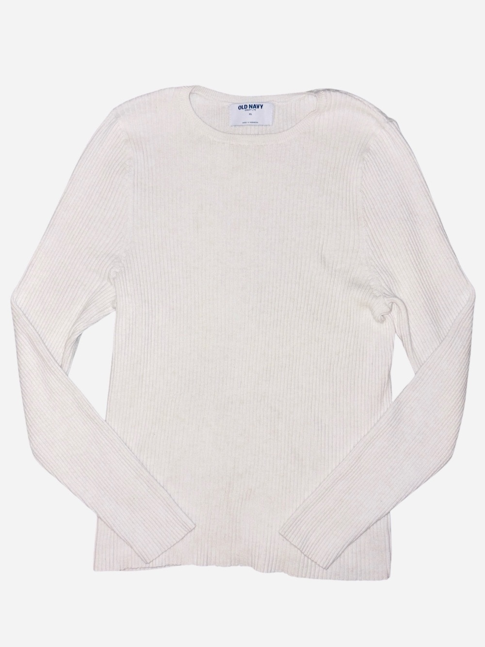 Old Navy So Soft Lite Women's Cream Ribbed Long-Sleeve Crewneck Sweater